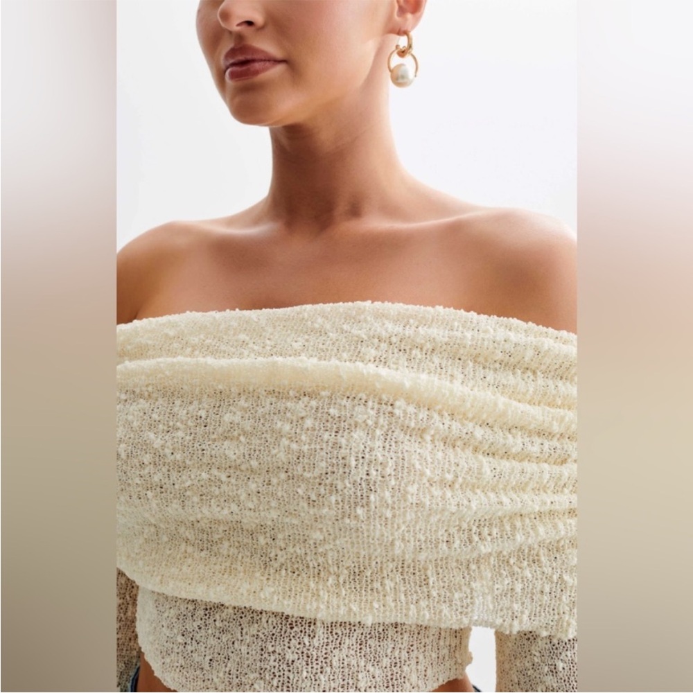 Meshki Off-Shoulder Cream Sweater - Picture 2 of 4
